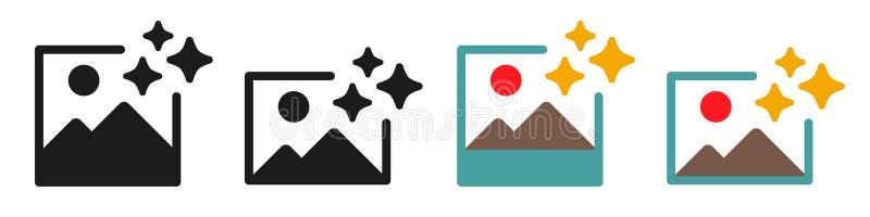 Image enhancement, generate artwork using artificial intelligence, improve quality symbol, refine edit picture, set photo filter royalty free illustration