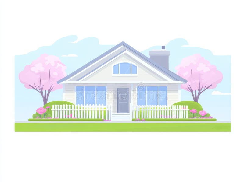 An image exists of a house with a yellow door and a tree, and also of a white house with a yellow door and a red roof stock image