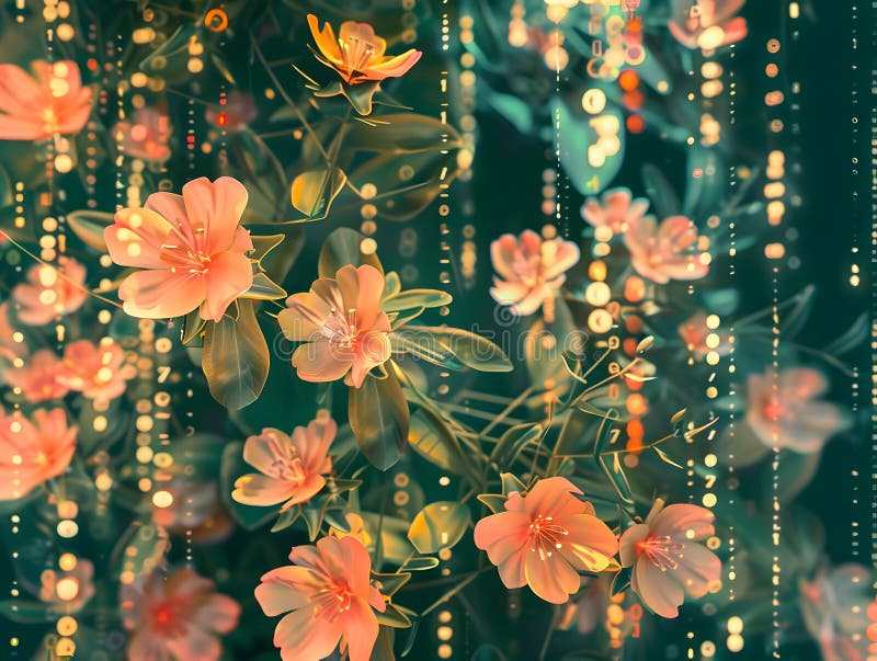 Abstract Digital Garden Blooming with Colorful Botanical Patterns on White Background vector illustration
