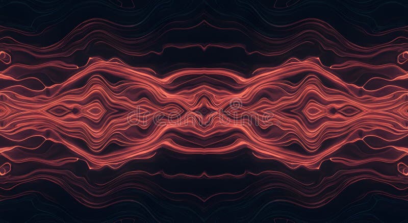 Abstract symmetrical pattern with wavy red lines on dark background royalty free illustration