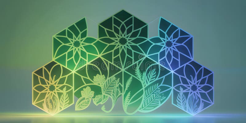 Illuminated geometric floral art display vector illustration