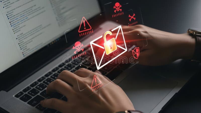 Cybersecurity alert icon on laptop screen isolated on white background vector illustration