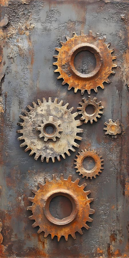 Rusty Gears on Weathered Background stock illustration
