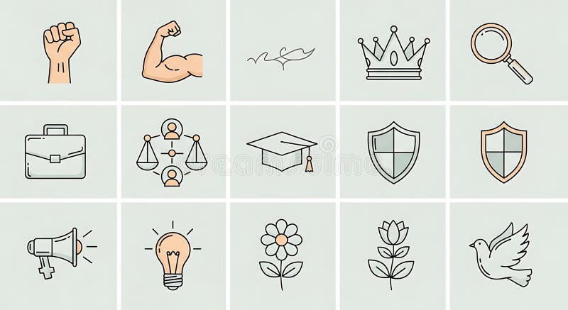 A collection of various icons representing success, education, and achievement on a light gray background vector illustration