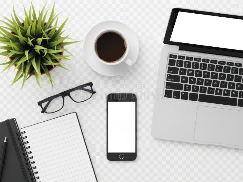 Office essentials setup isolated on white background isolated on white background stock illustration