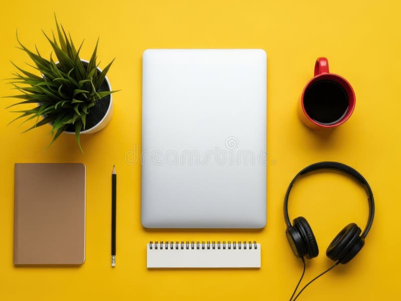 Office essentials setup isolated on white background vector illustration