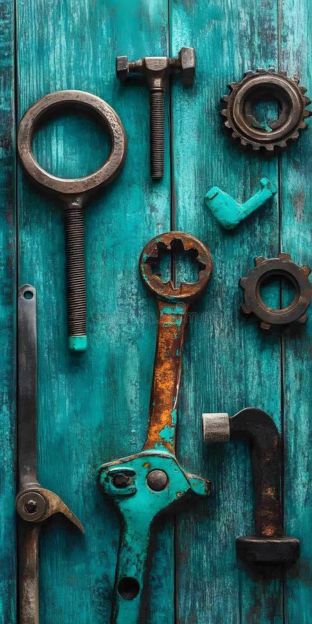 Old Rusted Tools on Weathered Wood vector illustration