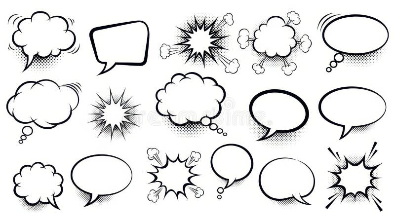 Assorted speech bubbles and sound effects isolated on white background vector illustration