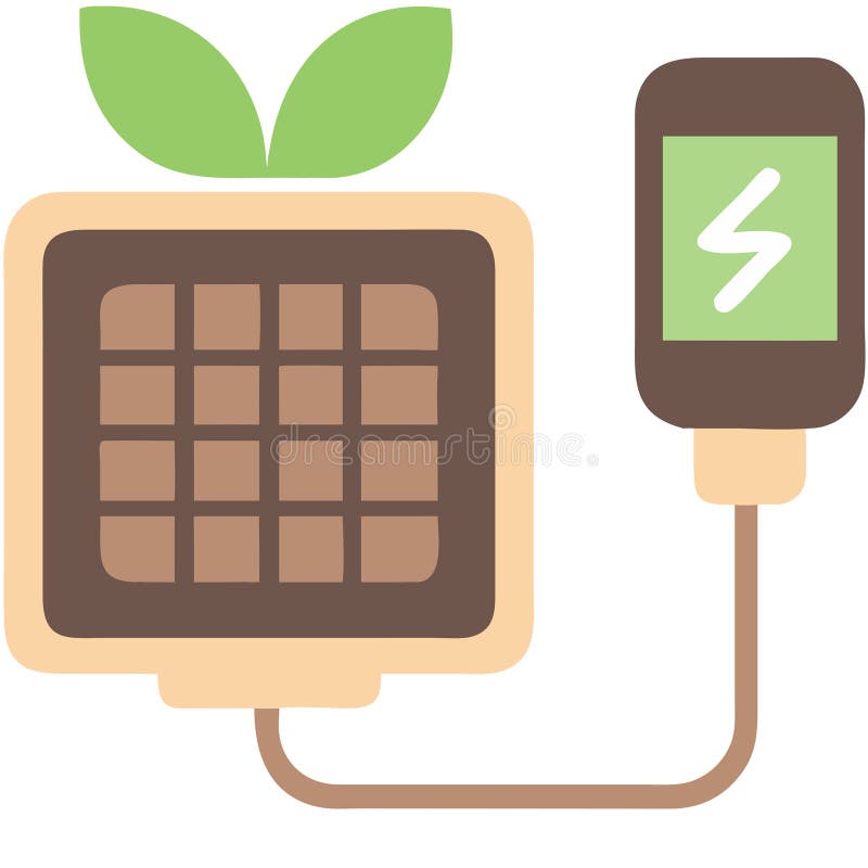 Eco-Friendly Solar Charging Concept with Leaf and Power Symbol Vector Illustration stock illustration
