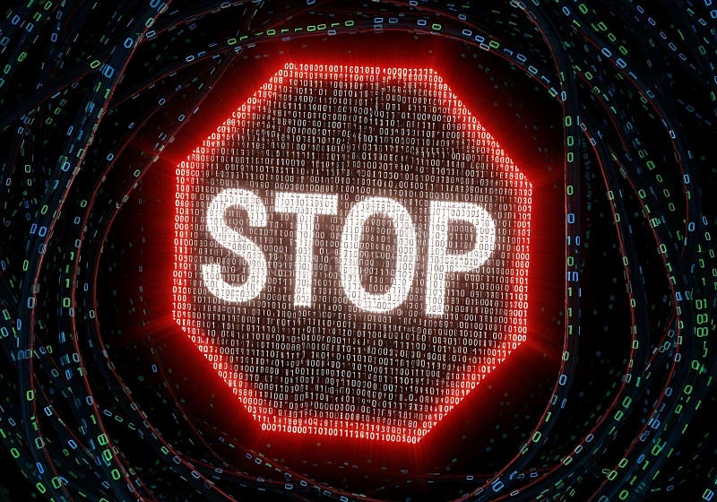 Stop Sign Data Breach Binary Code, Cybersecurity Alert, Digital Security Concept royalty free illustration