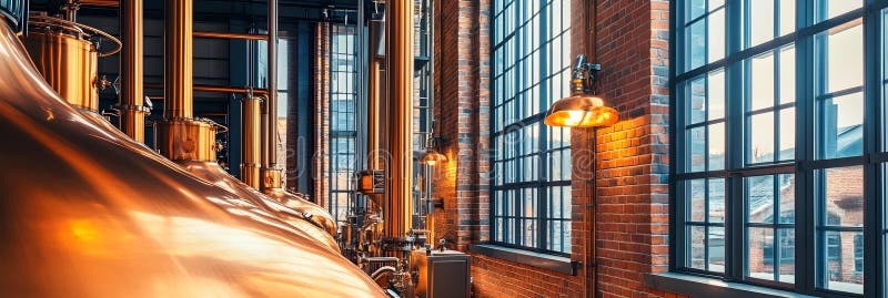 Modern industrial space with reflective tank vector illustration