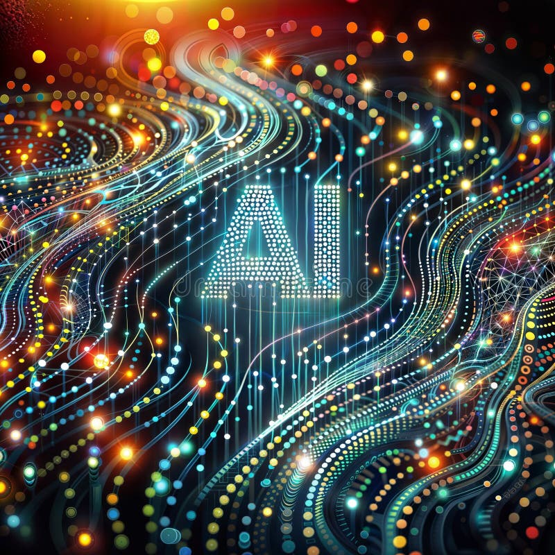 AI Network: Dots & Circuits, Bokeh Digital Background, generative ai royalty free illustration
