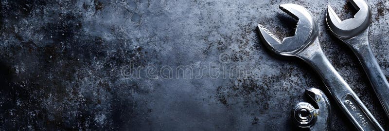 Silver Wrenches on Dark Metal Surface stock illustration