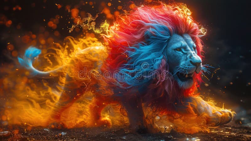 Colorful Anthropomorphic Lion with a Comical Expression stock illustration