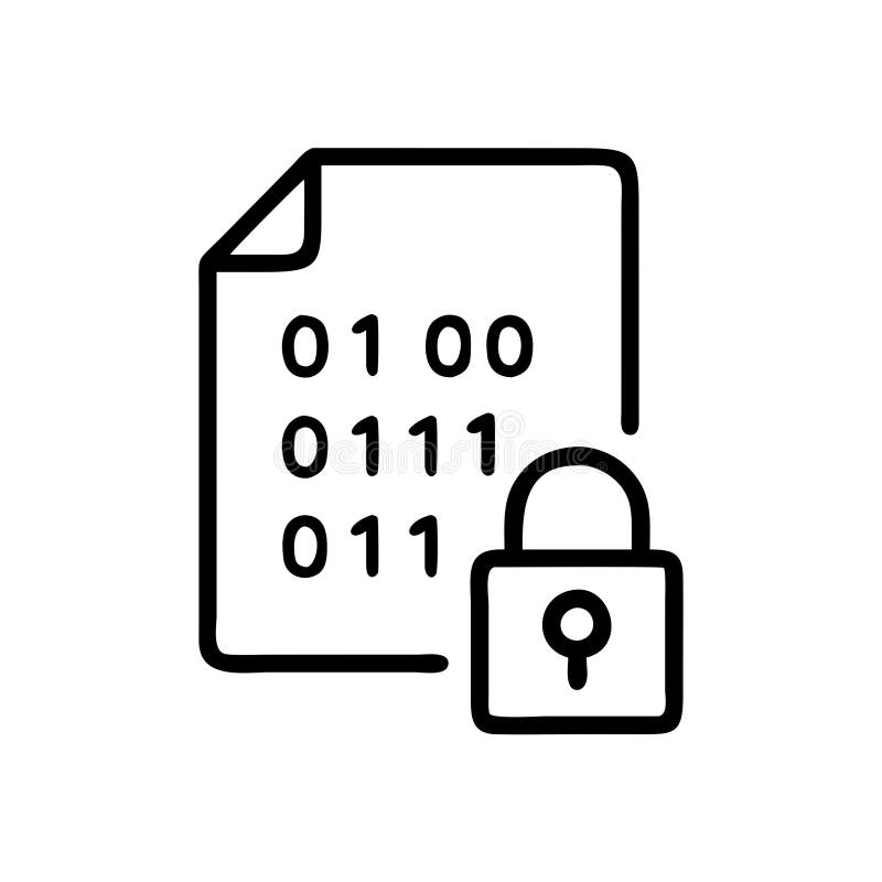 Binary Code Document with Lock Representing Data Security and Encryption Concepts vector illustration