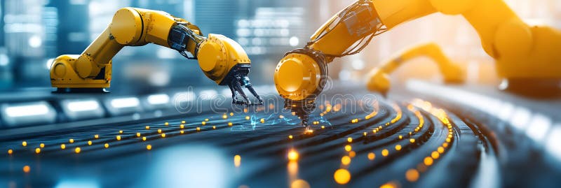 Robotic Arm in Modern Industrial Setting vector illustration