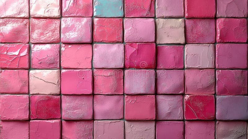 Peach Fuzz Colored Square Brick Tiles Wall Texture Wide Background Seamless Pattern stock illustration