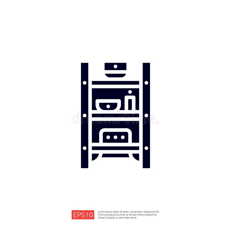 The image features a simple graphic representation of a shelf or cabinet with various items, suggesting storage or organization royalty free illustration