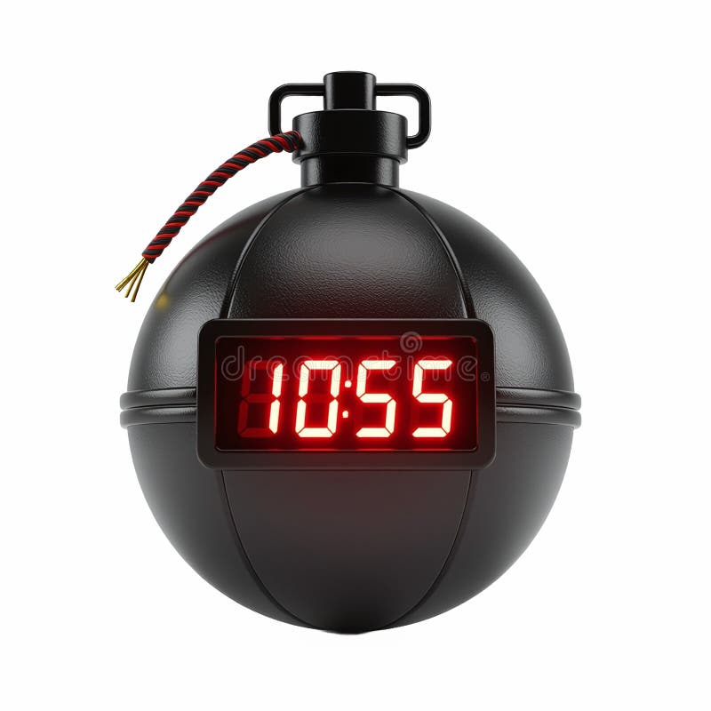 Black spherical digital timer with LED display and clip-on top with no background stock illustration
