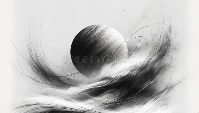 Abstract Black and White Artwork with Dynamic Lines and Sphere, Modern Design Concept royalty free illustration