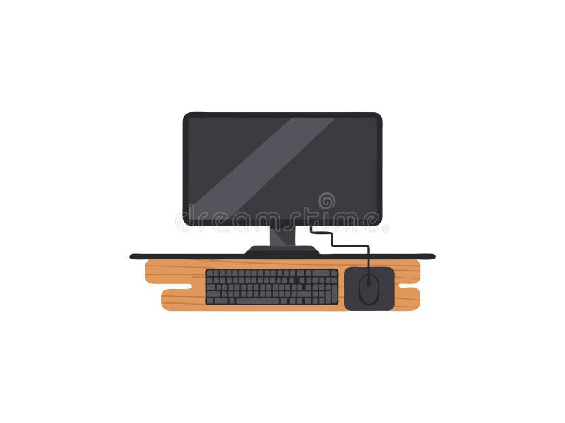 Vector Illustration Desktop Computer Setup on Wooden Desk vector illustration