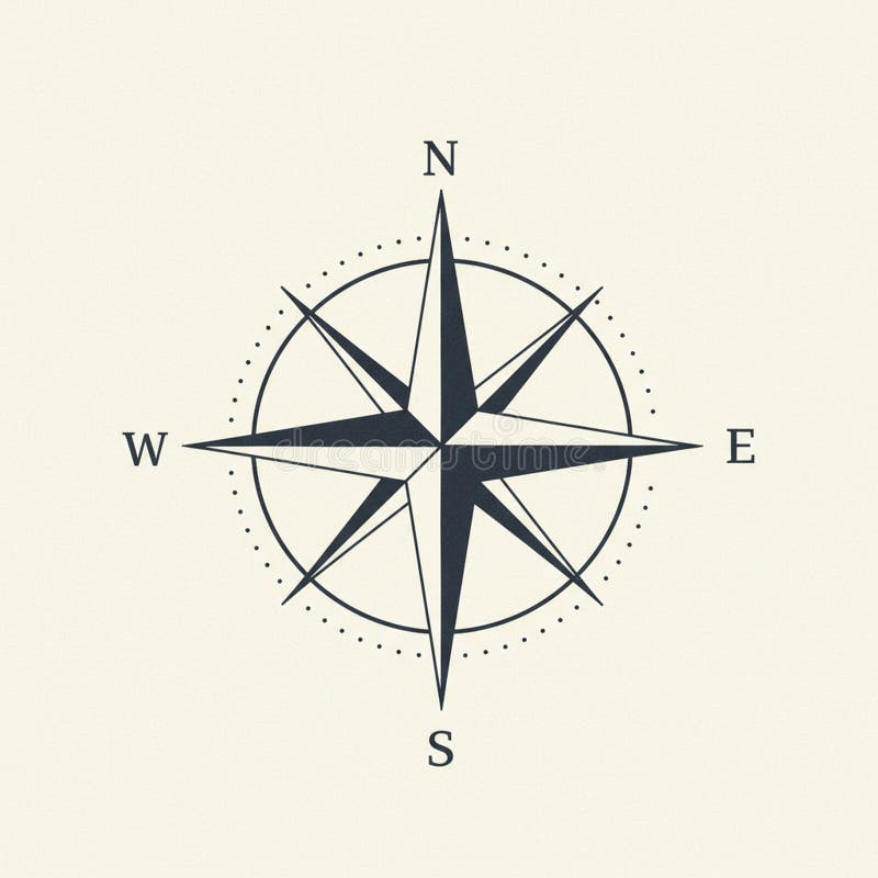 Image features a traditional compass rose on a light background. The design include royalty free illustration