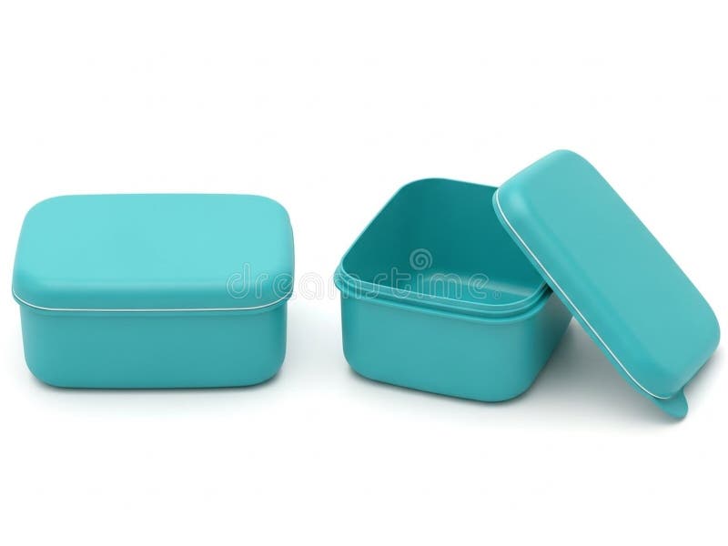 Two turquoise bento boxes isolated on white background stock illustration