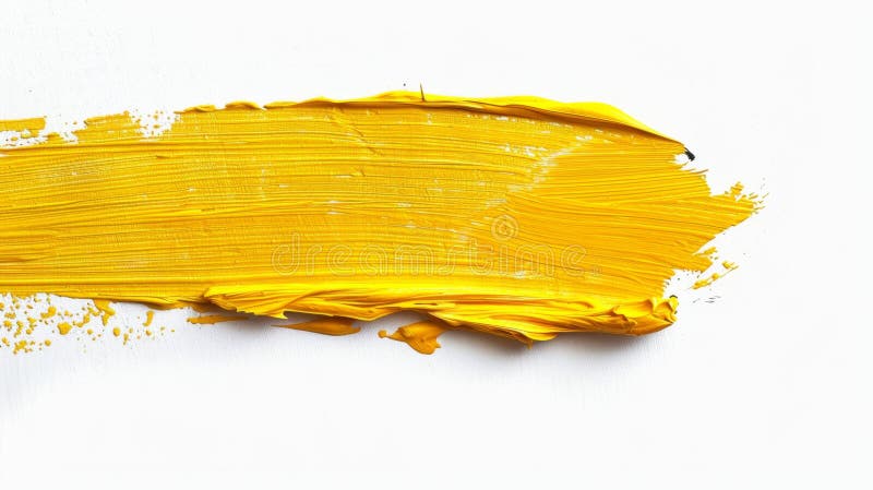Bright Yellow Paint Brush Stroke on White Background, Generative AI royalty free stock photo