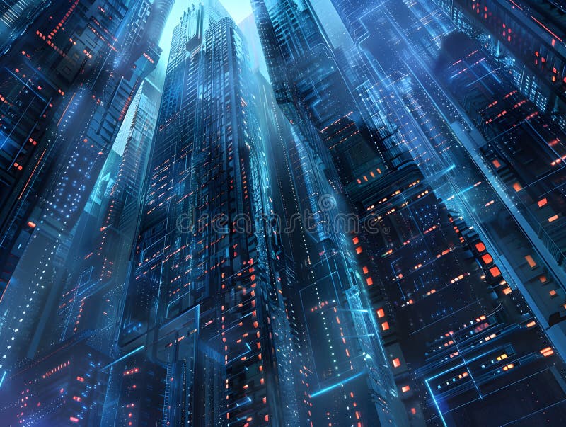 Virtual fortress standing firm amidst abstract background in digital world vector illustration