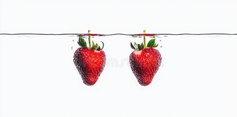 Image Featuring Juicy Red Strawberries Floating on Water, Presented in a Classic Vintage Style on White stock photography
