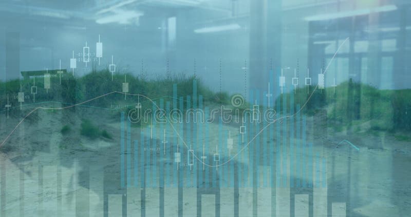 Image of financial data processing over combine in agriculture field royalty free stock image