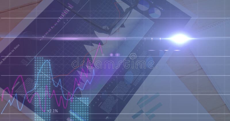 Image of financial data processing over hand taking notes royalty free stock photography