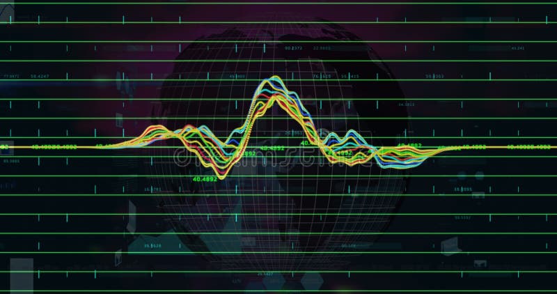 Image of financial graph and data over rotating globe royalty free illustration
