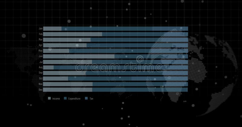 Image of financial graph over globe on dark background royalty free stock photo