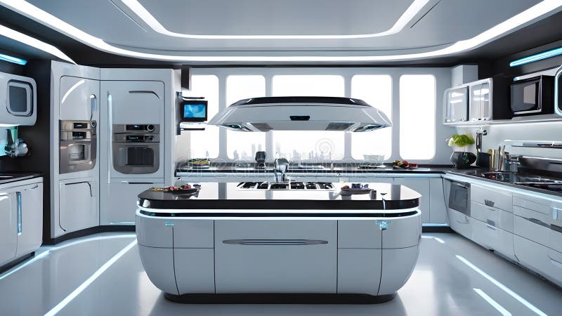 Futuristic Kitchen Design Sleek Culinary Oasis vector illustration