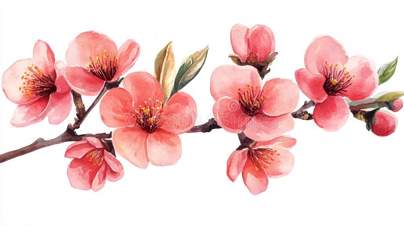 Elegant Peach Blossoms Chinese New Year Watercolor Vector Illustration