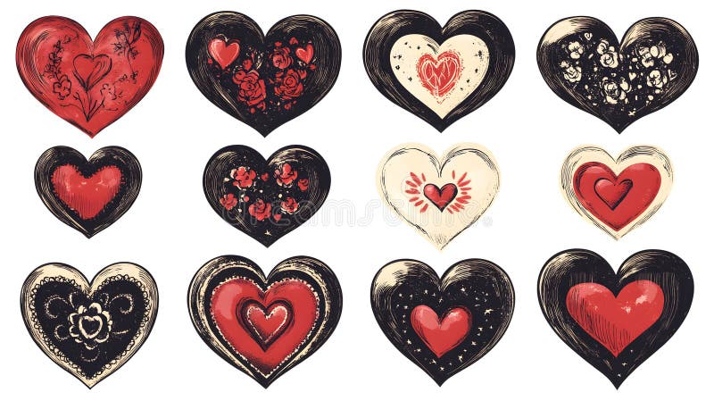 Vintage Style Hearts and Love Collection for Creative Projects Stock ...