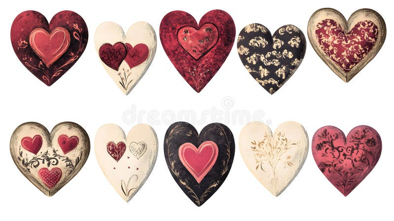 Vintage Style Hearts and Love Collection for Creative Projects Stock ...
