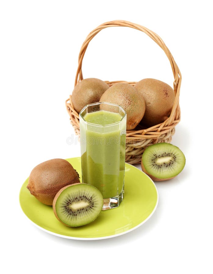 Image a glass of kiwi juice and fruits