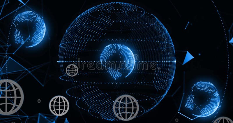 Image of globe and digital data processing over black background. Global connections, computing and data processing concept digitally generated image.