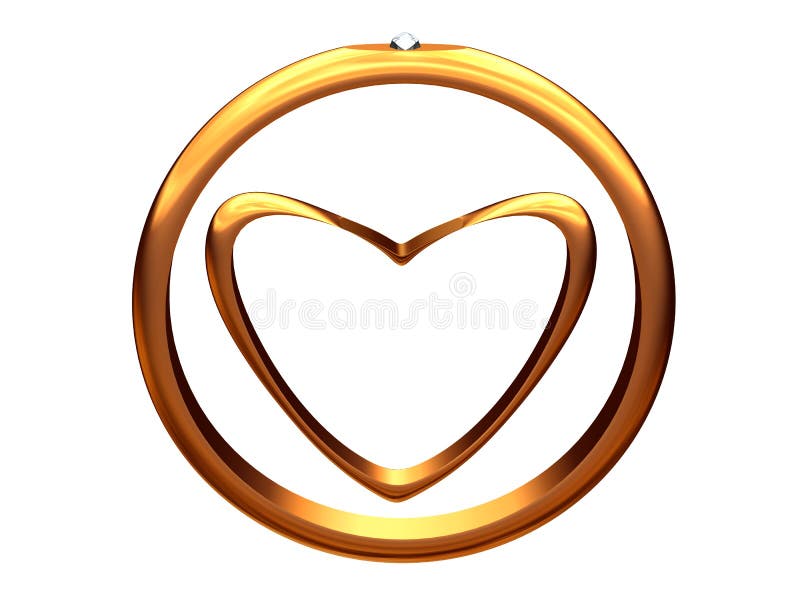 Image of gold heart inside of a gold wedding ring.