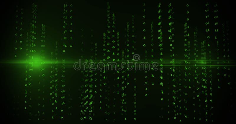 Image of green binary coding data processing over black background. technology, computing and data processing concept digitally generated image.