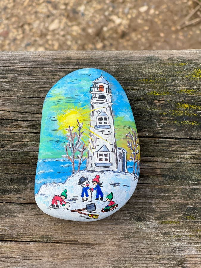 Image on a hand-painted stone stock photo
