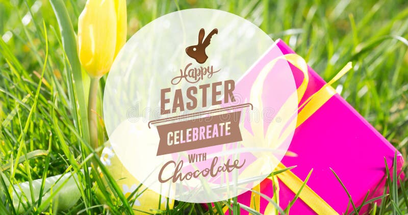 Image of happy easter text over present and easter egg royalty free illustration