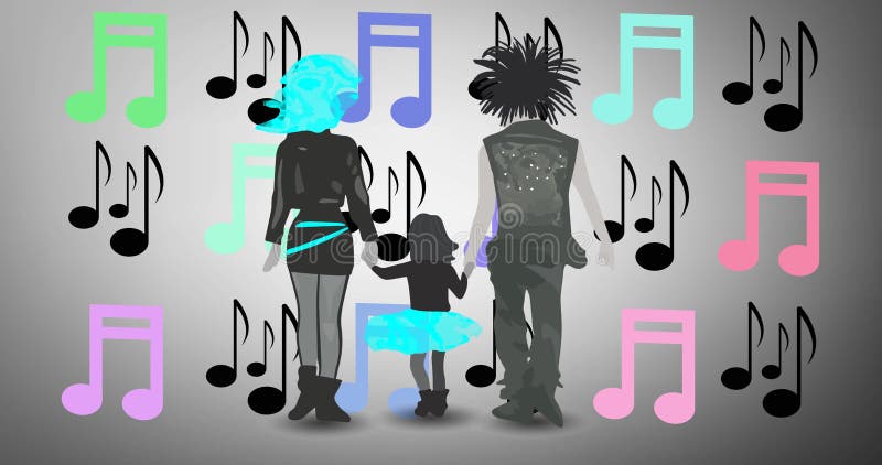 Image of happy family holding hands on white background vector illustration