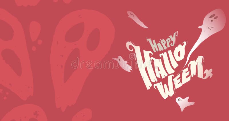 Image of happy halloween text and ghost over red background royalty free illustration