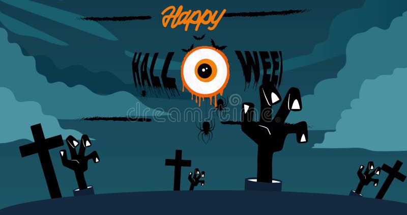 Image of happy halloween text over cmentarny royalty free illustration