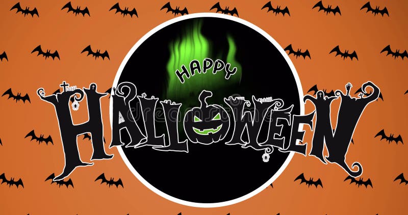 Image of happy halloween text over falling bats royalty free illustration