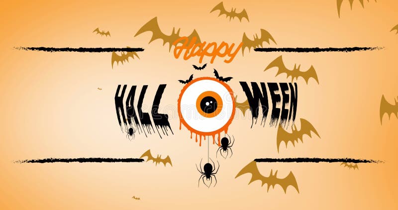 Image of happy halloween text over falling bats royalty free illustration
