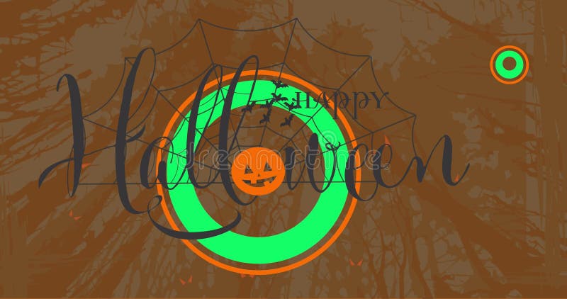 Image of happy halloween text over forest vector illustration